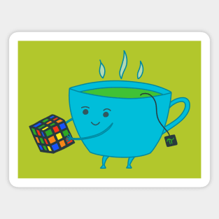 A Cup of Tea Solves Everything - cute and funny tea cup on green Magnet